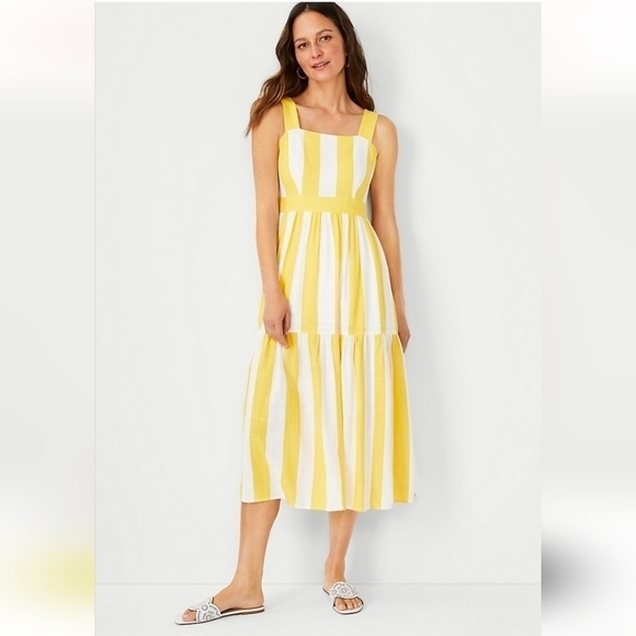ANN Taylor Stripped Square Neck Midi Dress - Picture 1 of 16